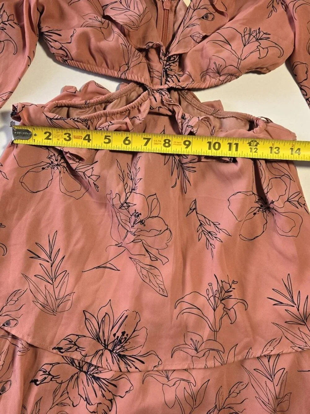 Open Edit Nordstrom Mini Dress Size S Pink Floral Cutout Long Sleeve Ruffle